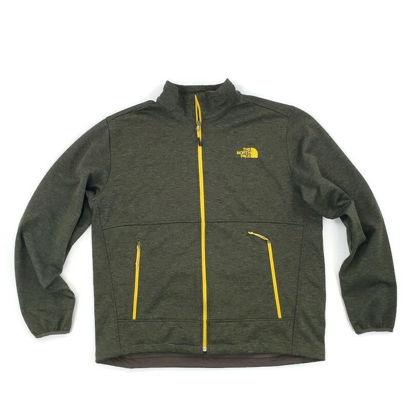 The North Face Jacket Mens XL Soft Shell Coat Green Yellow Full Zip TNF Logo
