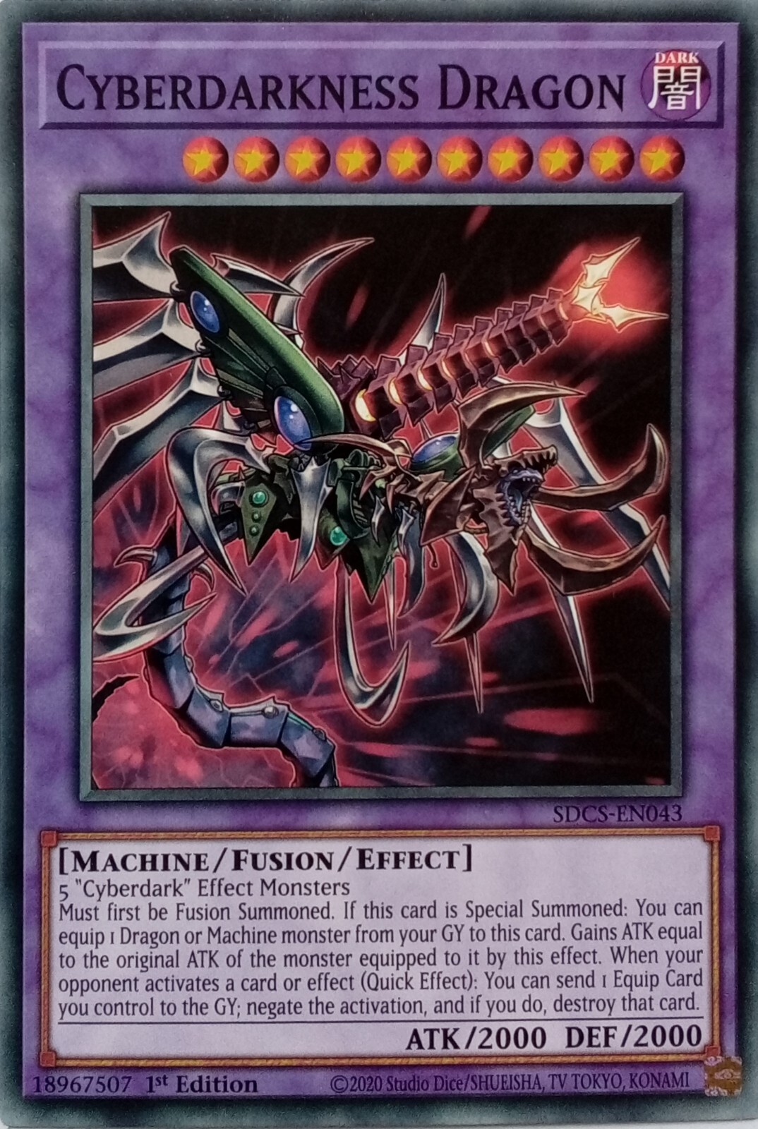 SDCS-EN043 Cyberdarkness Dragon Common 1st Edition YuGiOh Trading Card