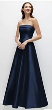 Alfred Sung Strapless Bias CuffBodice Satin Gown Navy A-Line Size 12R NEW