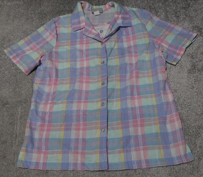 Blair Shirt Blouse Women's Large Multicolor Pastel Plaid Button Front Casual