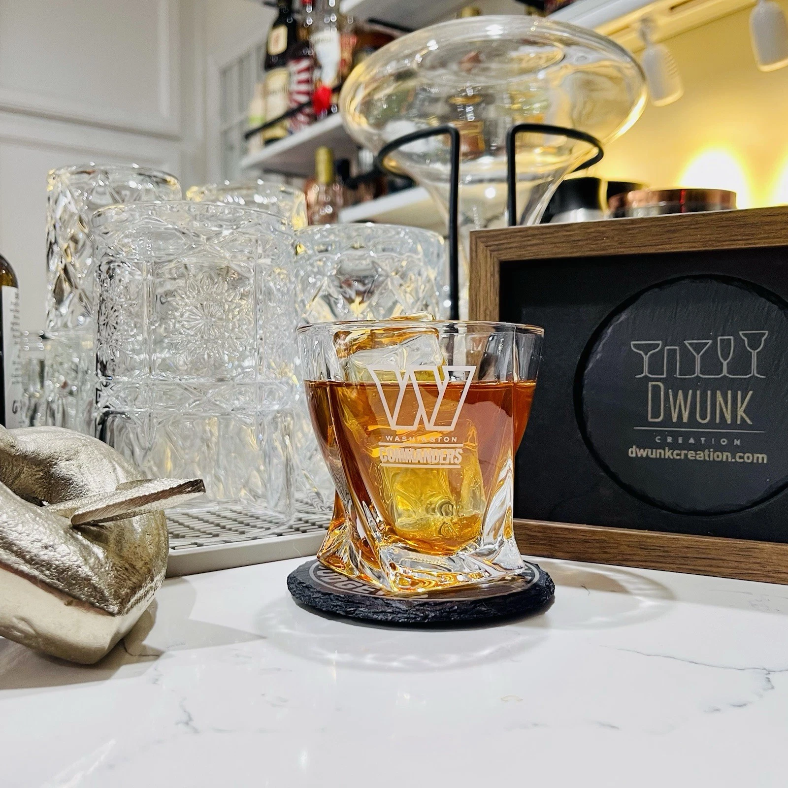 Engraved Washington Commanders Whiskey Glass - Twisted Whiskey Glasses