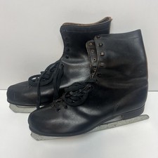 Vintage Leather Lace-Up Ice Skates Made in Canada Rustic Winter Decor    