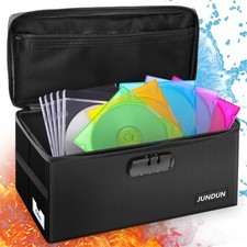 JUNDUN Collapsible CD Storage Box, 14 x 6.3 x 2.7 inches, Black