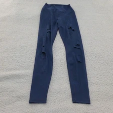 Alo Yoga Leggings Womens Medium Blue Ripped Knees Pull On Full Length
