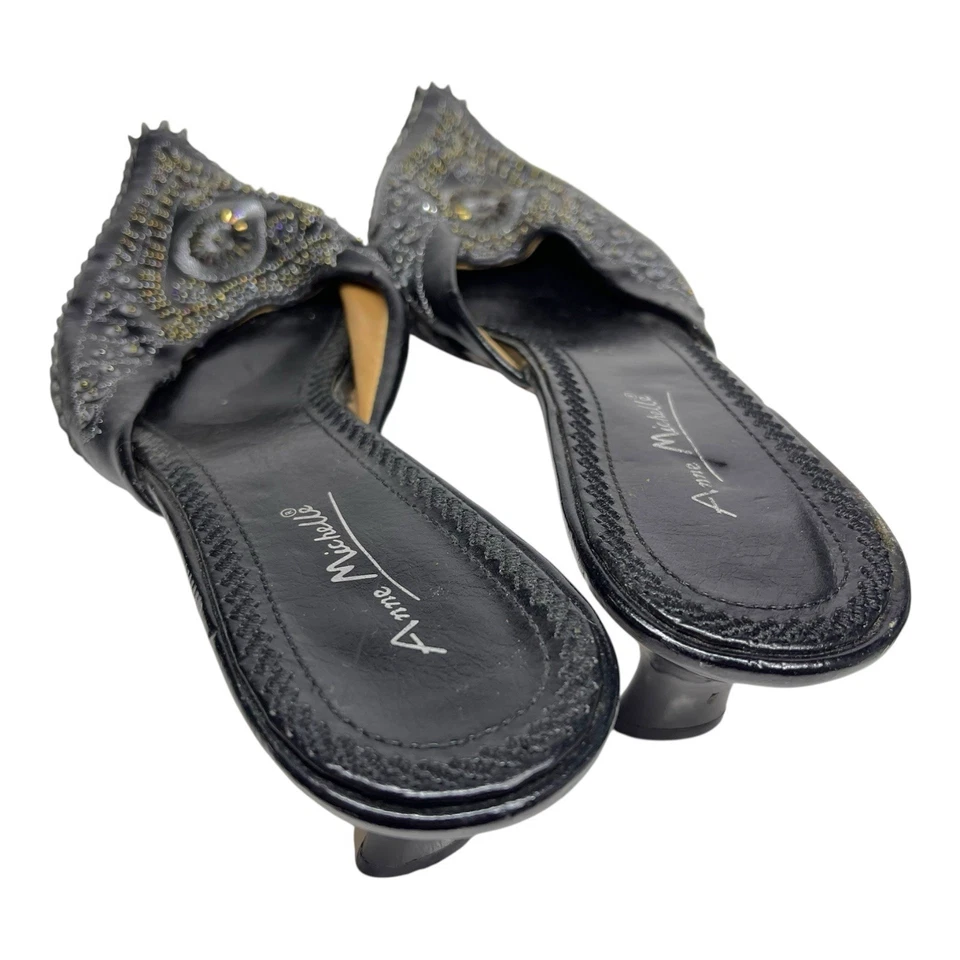 Zuecos de mula Anne Michelle 10 lentejuelas con joyas punta negros Y2K años 90 góticos Foto 4 de 4