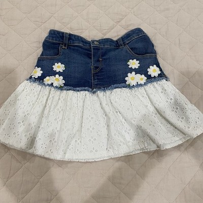 Mayoral Girls Skirt Denim Jean Eyelet Daisy Flowers Girls Size 8