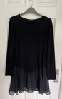 WOOL-MIX BLACK DRESS WITH SHEER TRIM BY LATTE - SMALL (ABOUT UK 10/12) - CHARITY