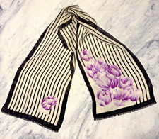 Oscar De La Renta Rectangle Striped Floral Silk Scarf 46 X 10