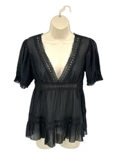 Vtg Victoria’s Secret Moda International Black Sheer Boho Peasant Top Small Y2K