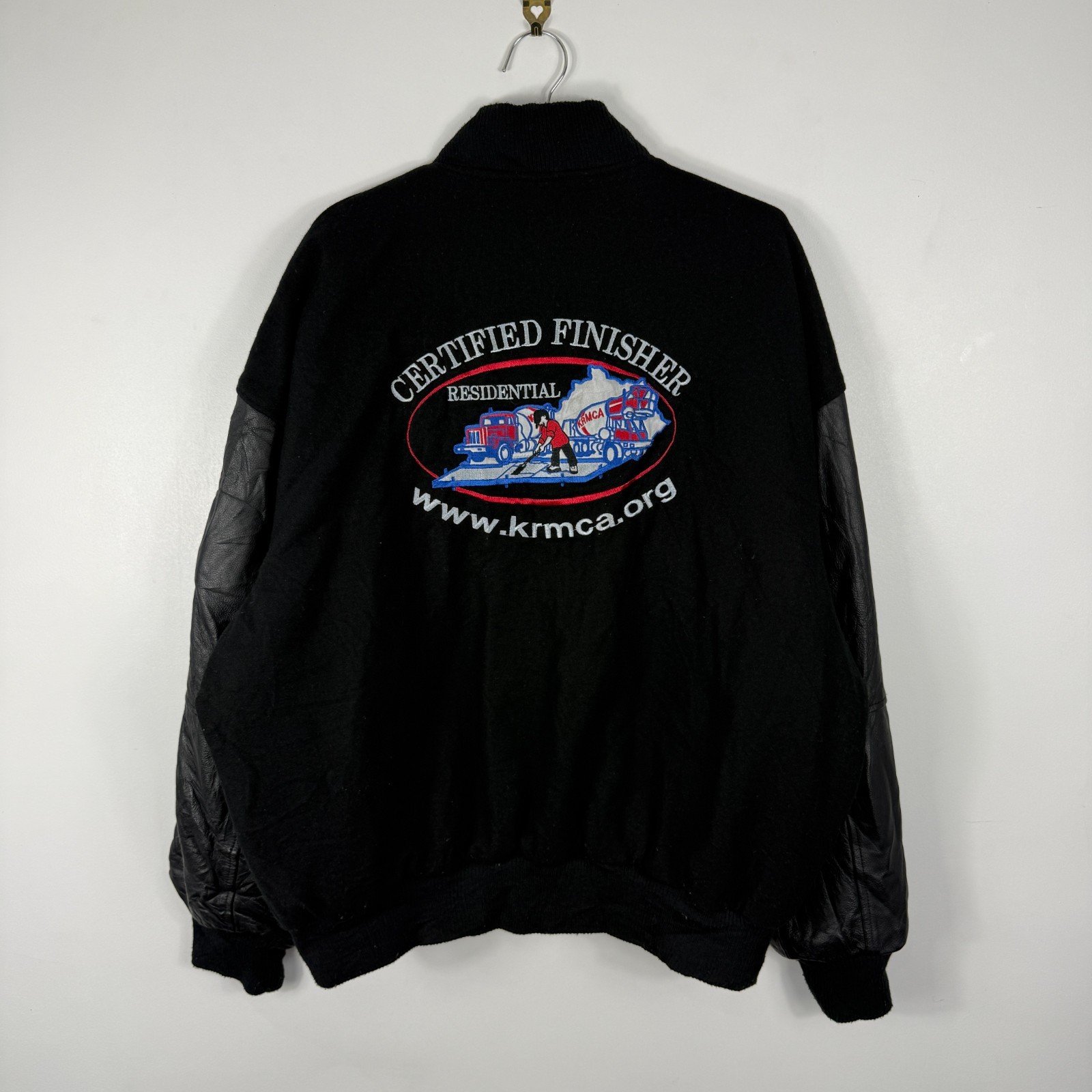 Vintage Burk's Bay KRMCA Black Leather Sleeve Size XL Wool Varsity Bomber Jacket image 2