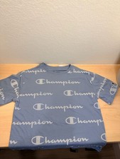 Champion Boys Oversized Fit All Over Script Logo T-Shirt Spring Lake Blue Size S