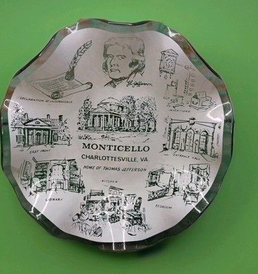 Monticello Jefferson Charlottesville Virginia Glass Souvenir Trinket Dish Tray 