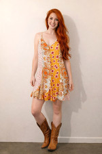 Enro A-line Flared Mini Dress Size M Western Country Cottagecore  Floral Lined
