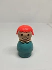 Vintage Fisher Price little people wood turquoise girl red hair Snowmobile 705
