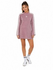 Women's Adidas Pink Long Sleeve Dress with White Stripes S