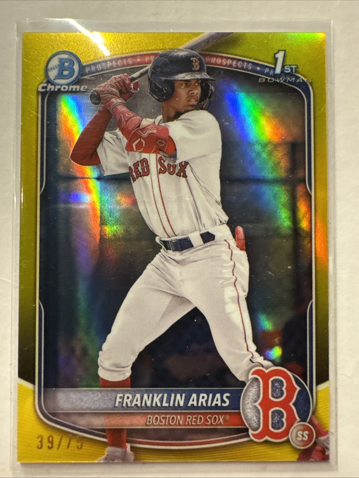 2025 Bowman Chrome Prospects Franklin Arias #BCP-67 Yellow Refractor /75 (RC)