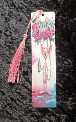 PINKY AND THE BRAIN  (PINKY)  - CUSTOM BOOKMARK - (ALUMINUM) PRINTED WITH TASSEL