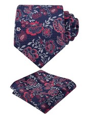 Mens 3.15'' Colorful Flower Pattern and handkerchief Necktie Set Dark Navy/Bu...