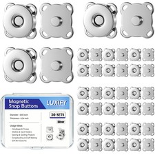 30 Sets Silver Magnetic Snaps Buttons 14mm for Purses Bags Clothes