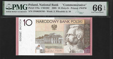Poland 10 Zlotych 2008 PMG 66 EPQ UNC Pick #179a Commemorative J. Pilsudski