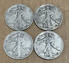 LOT OF 4 - 90% Silver Walking Liberty Half Dollar Circulated 1935 1942 1943 1945
