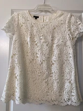 Talbots Size 8 Short Sleeve Lined Lace Blouse, VGUC, Cream Lace And Lining