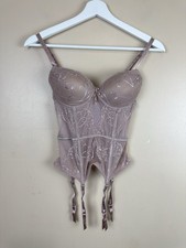 Women  s Corset Bustier Basque Body Nude Sheer Embroidered Lingerie Mesh Size S