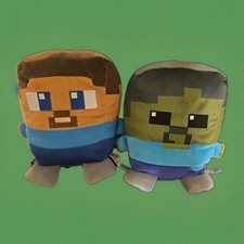 Alot 2 Mattel Cuutopia Minecraft Steve,Zombie 10" Plush Toy 2 Piece Mojang NEW