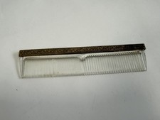 Vintage Clear Plastic Fine Tooth Hair Comb Ornate Metal Top USA 6in Styling