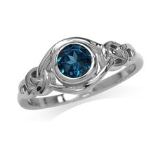 0.86 Ctw London Blue Topaz 925 Sterling Silver Irish Celtic Knot Engagement Ring