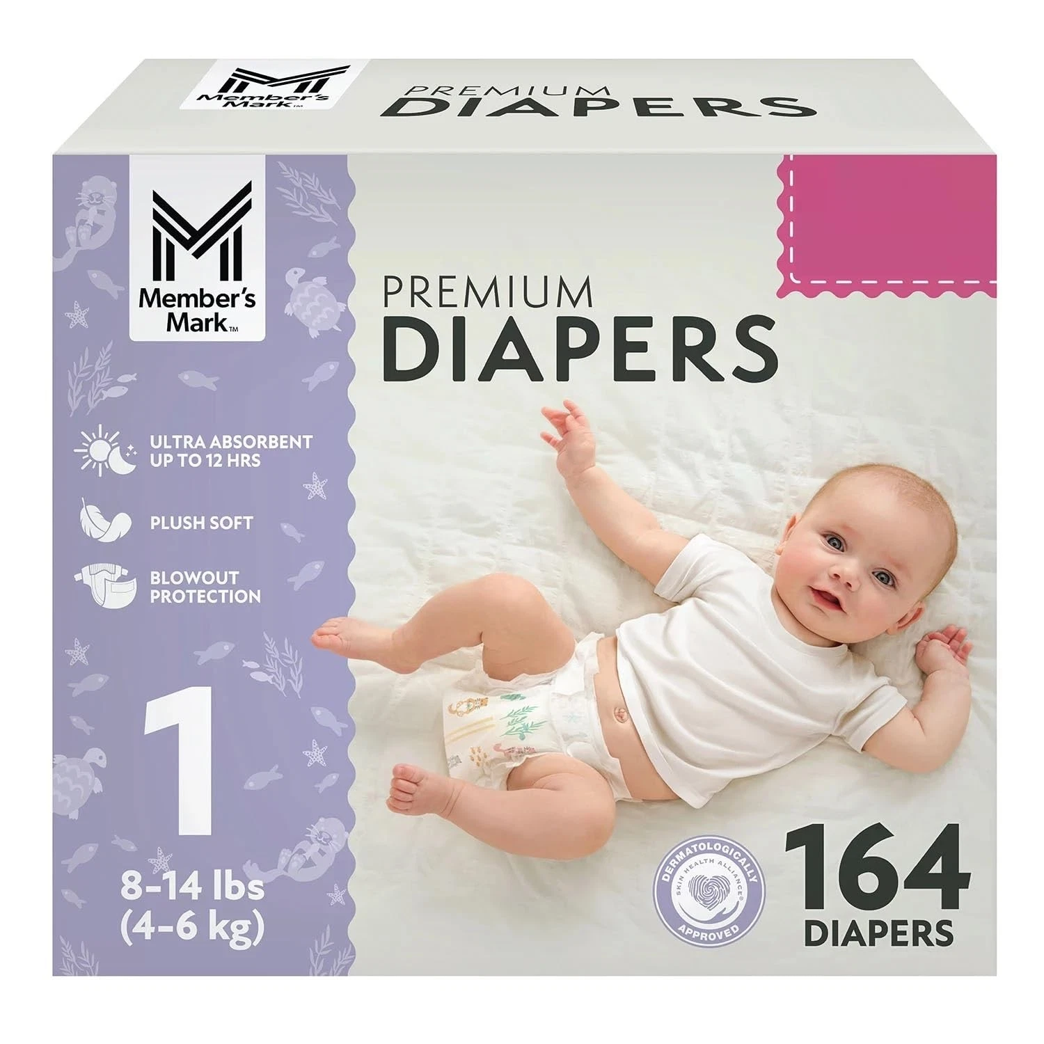 Member's Mark Premium Baby Diapers, Size 1 (8-14 Pounds), 164 Count