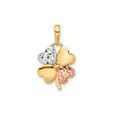 14k Tri-Tone Gold Four-Leaf Clover Pendant Heart Charm for Women Irish Jewelry