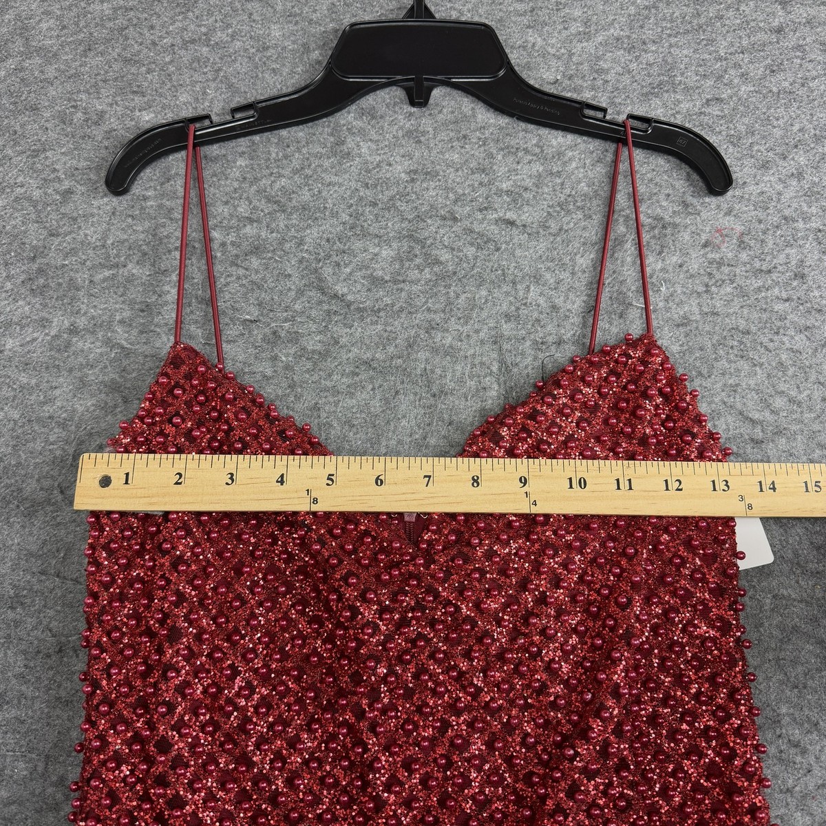 Oh Polly Dress Women's 6, Red Beaded Sequin Bodycon Slip Midi