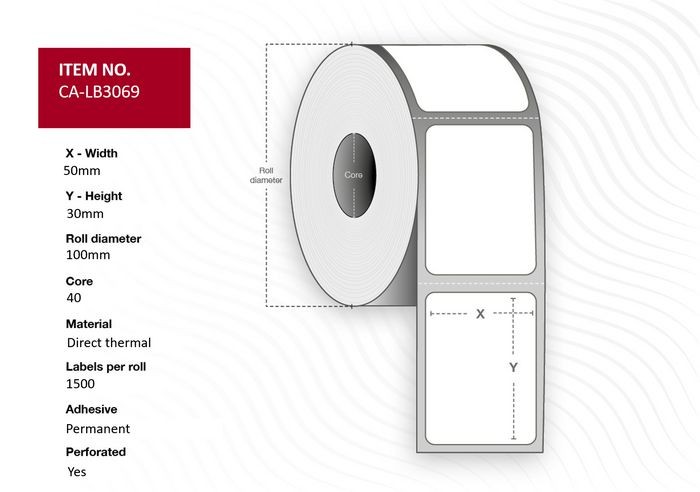 Capture CA-LB3069 Label 50x30. Core 40.