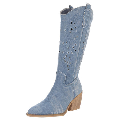 Used Look Damen Cowboyboots mit Reißverschluss Ital-Design 9583 in Hellblau