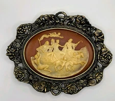 Cameo Wall Decor Plaque Roman Greek Mythology Chariot Vintage Burwood Rosetta