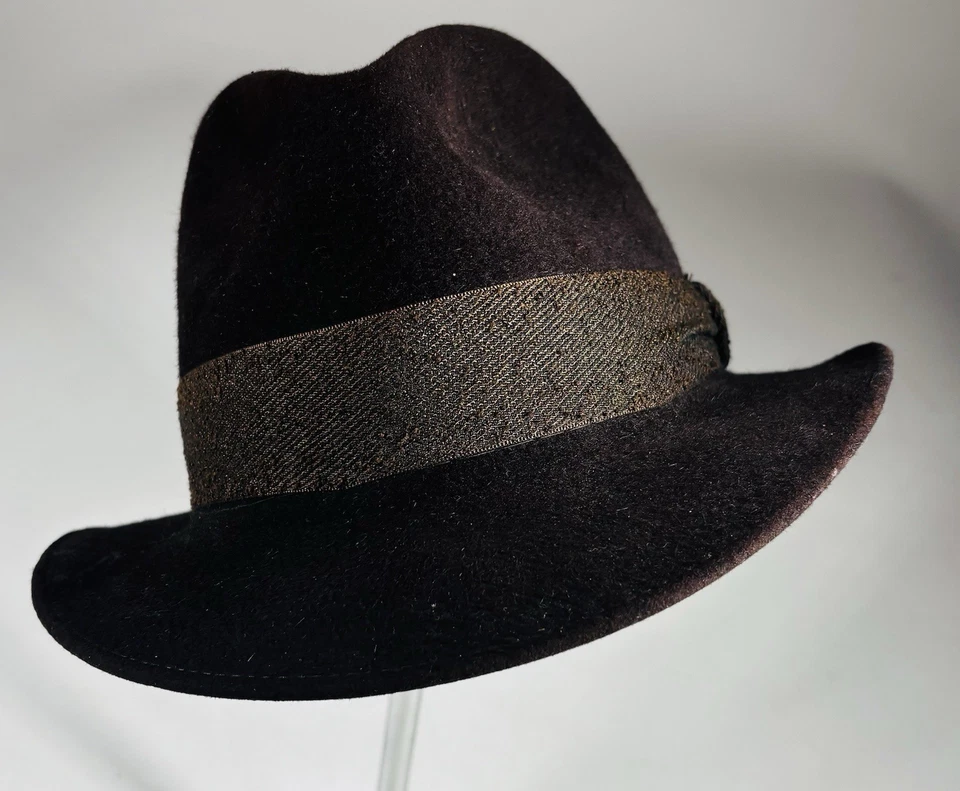 VTG Stetson Royal De Luxe Fedora Hat 7 3/8 Brown Fur Felt The Toggery MidCentury - Image 3 of 4