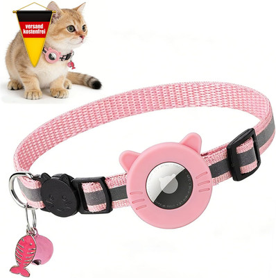 Katzenhalsband mit GPS Tracker Halterung Reflektierend verstellbar pink Sicherhe