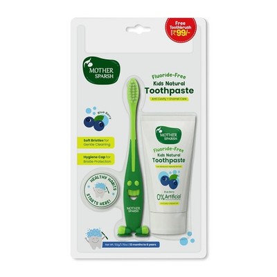 Mother Sparsh Toothpaste for Kids-50g, Blueberry (With Free Toothbrush)
