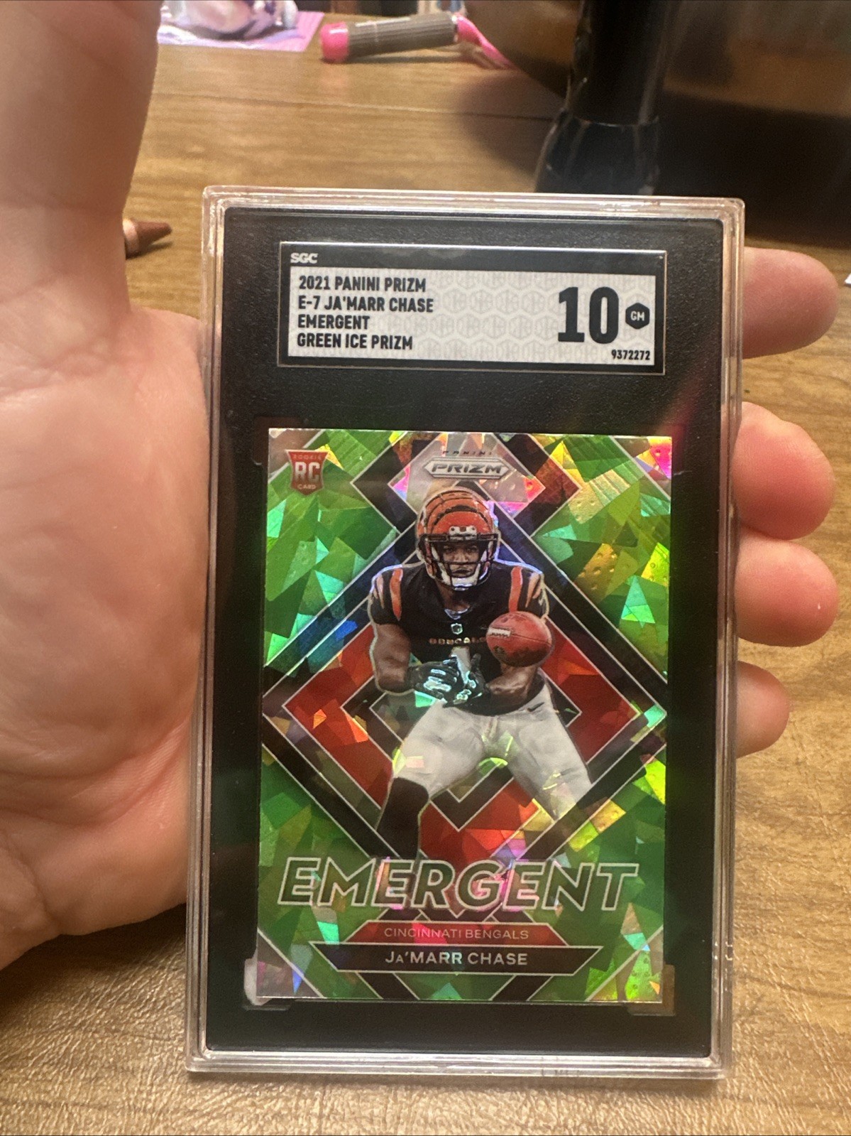 2021 Panini Prizm E-7 Ja’Marr Chase Emergent Green ice Prizm