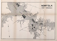 1909 NORFOLK Harbor VIRGINIA Map PORT  TERMINALS - HARBOR - Portsmouth