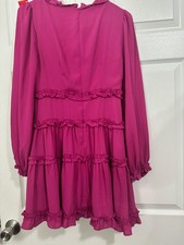 Lulus Pink Chiffon Ruffle Tiered Mini Dress V-Neck Balloon Sleeve XS
