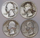 (4) Washington Quarters - 90% Silver - 1945 1945D 1947 1957D - Details - #2512EA