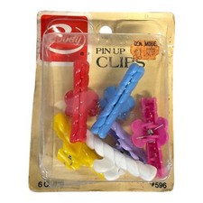 1985 GOODY vintage Retro, 6 Pin Up Clips blue/pink/Yellow/red/ White plastic