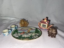 Noah  s Ark Miniature Tea Set Lion Creamer Ark Tea Pot Ape Sugar  Platter W Box