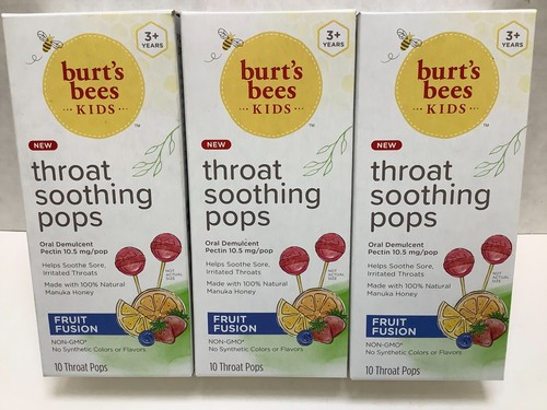 Burt’s Bees Kids Throat Soothing Pops, Fruit Fusion, 10ct Box, Lot of 3, 04/2025