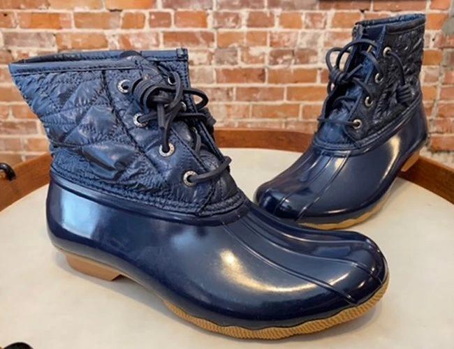 Sperry Navy Blue Nylon Quilted Saltwater Duck Boot Rain Hiking