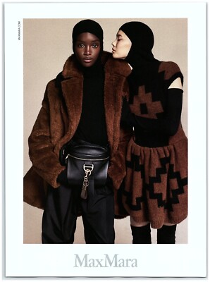 2022 Max Mara Print Ad, Brown Teddy Coat Wide Trousers Inlaid Mohair Yarn Dress