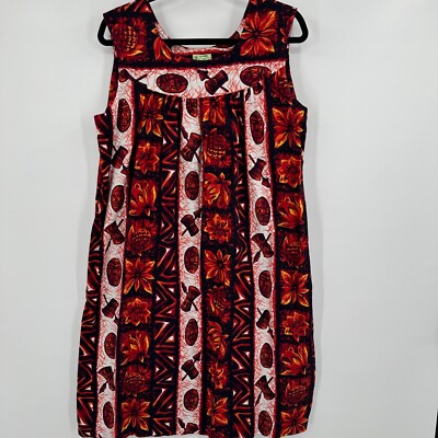 VTG Ui Maikai Shift Dress Women Lg Multi Hawaiian Floral Sleeveless Round Neck