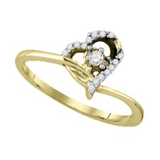 10k Yellow Gold Round Diamond Womens Heart Promise Bridal Engagement Ring 1